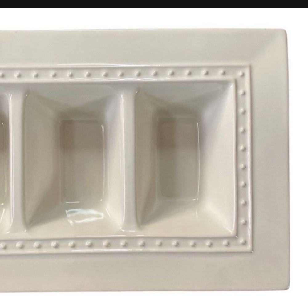 Nora Fleming Retire White Divided Garnish Pearl Dot Serving Tray - Picture 7 of 13